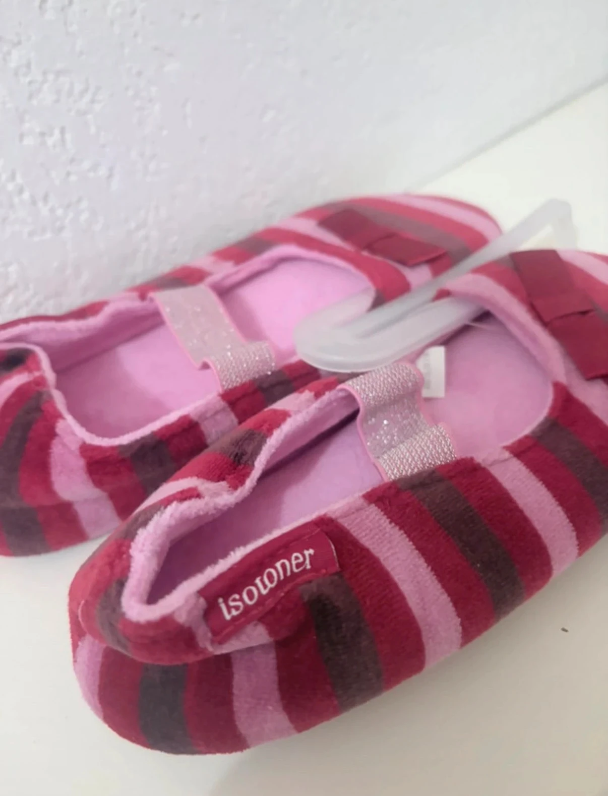 Chaussons Isotoner Ballerines Rayées Roses & Prune – photo 3
